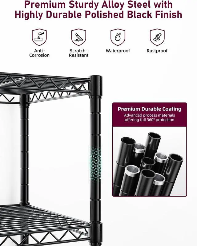 Alt view image 4 of 7 - YSSOA 5-Tier Heavy Duty Storage Shelving Unit, 1250 Lbs Loading Capacity, 29.92" W x 13.98" D x 61.02" H, Black