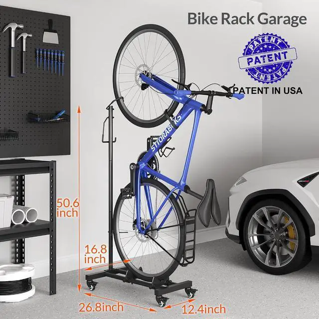 Alt view image 2 of 7 - Sttoraboks Vertical Bike Stand with Wheels, Indoor Bike Storage Rack