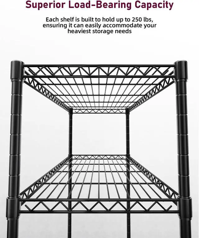 Alt view image 7 of 7 - YSSOA 5-Tier Heavy Duty Storage Shelving Unit, 1250 Lbs Loading Capacity, 29.92" W x 13.98" D x 61.02" H, Black