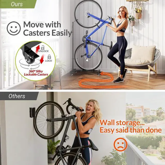 Alt view image 5 of 7 - Sttoraboks Vertical Bike Stand with Wheels, Indoor Bike Storage Rack