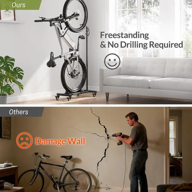 Alt view image 6 of 7 - Sttoraboks Vertical Bike Stand with Wheels, Indoor Bike Storage Rack
