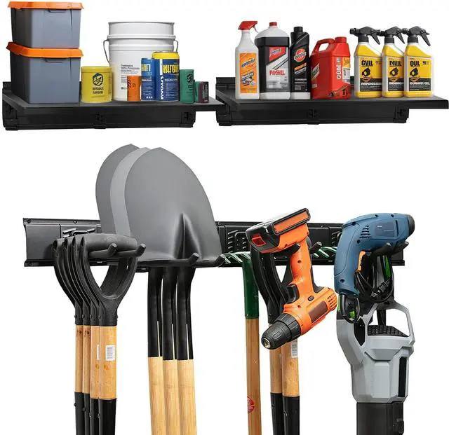 Main image of TIDYME Garage Tool Organizer Wall Mount 64", 2 Shelves & 4 Single Hooks