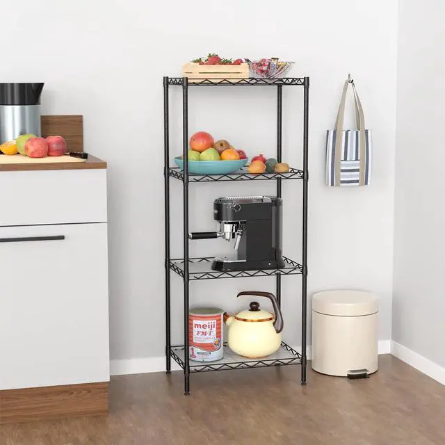 Alt view image 2 of 7 - BestOffice 4-Shelf Adjustable Storage Shelving Unit Metal Rack Wire Shelf 600Lbs Capacity with 4 PP Sheets 18L x 12W x 44H for Laundry Bathroom Kitchen Garage,Black