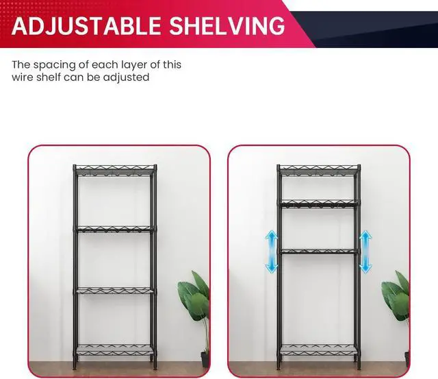 Alt view image 4 of 7 - BestOffice 4-Shelf Adjustable Storage Shelving Unit Metal Rack Wire Shelf 600Lbs Capacity with 4 PP Sheets 18L x 12W x 44H for Laundry Bathroom Kitchen Garage,Black