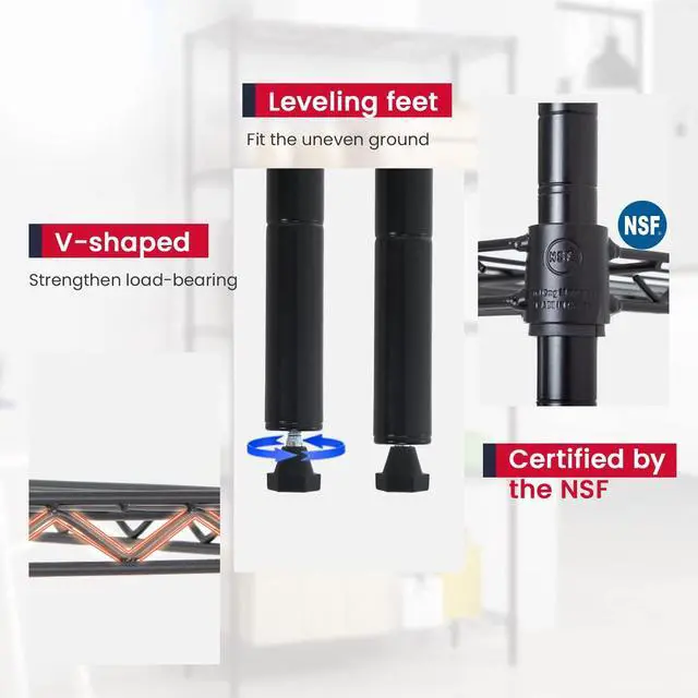Alt view image 7 of 7 - BestOffice 4-Shelf Adjustable Storage Shelving Unit Metal Rack Wire Shelf 600Lbs Capacity with 4 PP Sheets 18L x 12W x 44H for Laundry Bathroom Kitchen Garage,Black