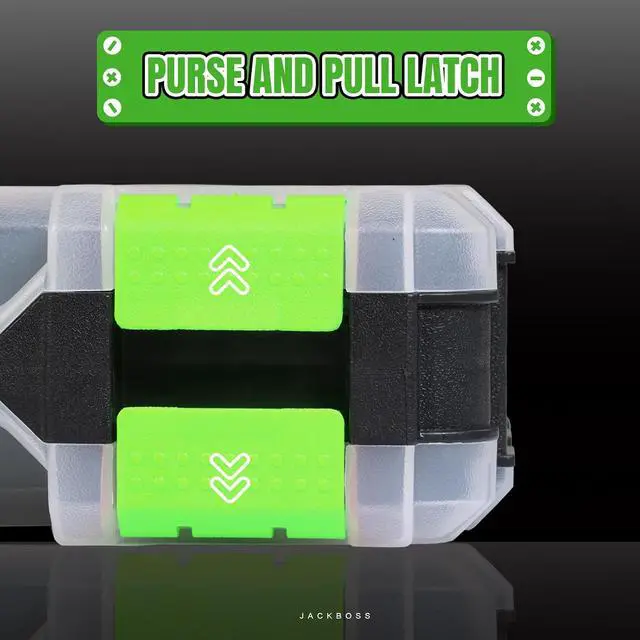 Alt view image 4 of 7 - Jack Boss Tool Box with Transparent Lid, Double Side 34-Compartments Organizer Box with Removable Dividers for Hardware, Screws, Bolts, Nails, Beads, Jewelry and Fishing Accessories, Green, 2 Pack
