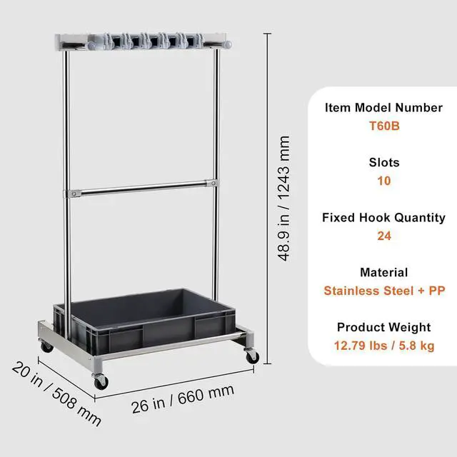 Alt view image 7 of 7 - VEVOR Garden Tool Organizer, 10 Slots with Hooks, Yard Tool Tower Rack with Wheels for Garage Organization and Storage, Hold Long-Handled Tool/Rake/Broom, Metal Tool Stand Holder for Shed, Outdoor