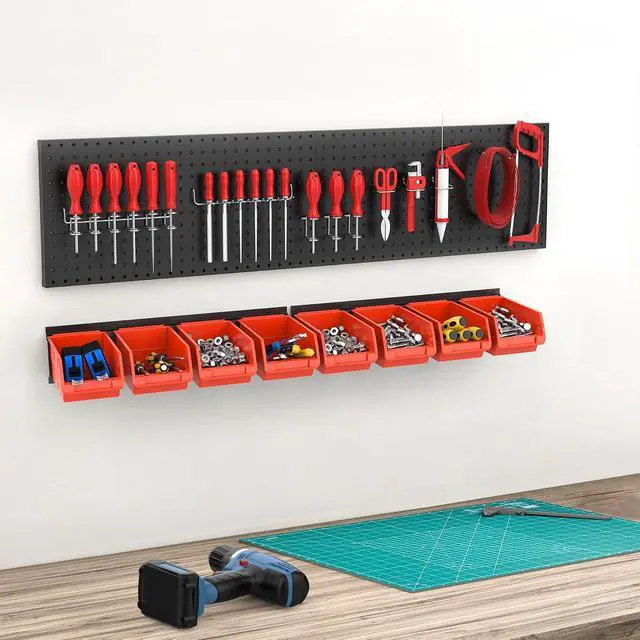 Alt view image 2 of 7 - TORACK Wall-Mounted Storage Bins, 8 Plastic Bins & 2 Tracks, Orange