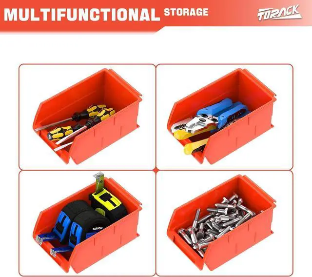 Alt view image 5 of 7 - TORACK Wall-Mounted Storage Bins, 8 Plastic Bins & 2 Tracks, Orange