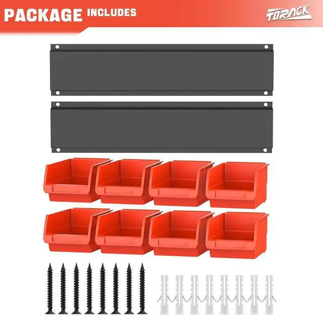 Alt view image 6 of 7 - TORACK Wall-Mounted Storage Bins, 8 Plastic Bins & 2 Tracks, Orange