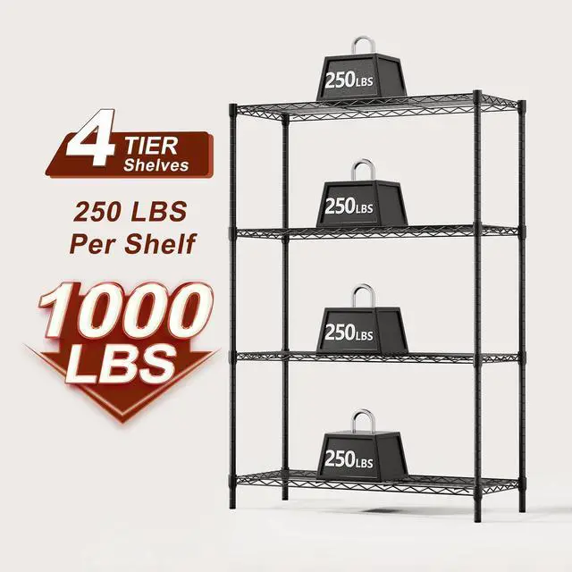 Alt view image 4 of 7 - BestOffice | 4-Tier Wire Shelf | 36" x 14" x 54" | Black