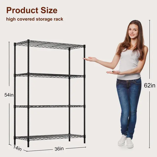 Alt view image 3 of 7 - BestOffice | 4-Tier Wire Shelf | 36" x 14" x 54" | Black
