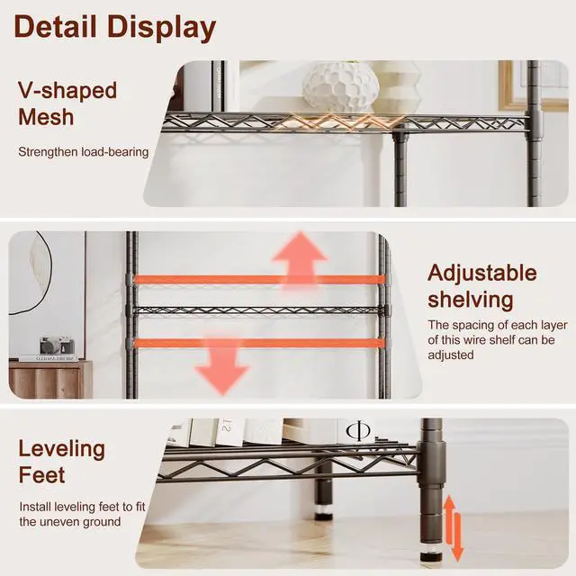 Alt view image 5 of 7 - BestOffice | 4-Tier Wire Shelf | 36" x 14" x 54" | Black