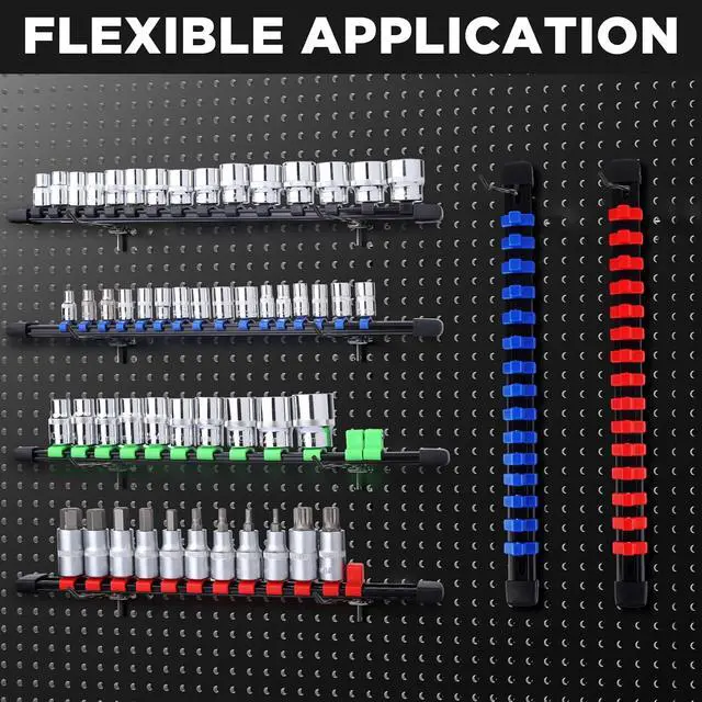 Alt view image 6 of 7 - Socket Organizer Set 9PCS ABS Holder Kit - 1/4-Inch x 48, 3/8-Inch x 45, 1/2-Inch x 36 Clips, Drive Tray, Rail - Green