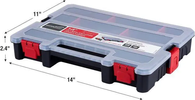 Alt view image 2 of 7 - 2-Pack Small Parts Organizer Box Stackable Hardware Storage Organizer Case with 20 Compartments & Dividers Screw, Nut, Bolt, Drill Bit Organizer for Garage, Workshop, Crafts