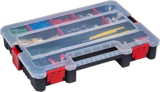 Alt view image 3 of 7 - 2-Pack Small Parts Organizer Box Stackable Hardware Storage Organizer Case with 20 Compartments & Dividers Screw, Nut, Bolt, Drill Bit Organizer for Garage, Workshop, Crafts