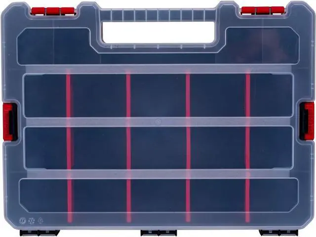 Alt view image 5 of 7 - 2-Pack Small Parts Organizer Box Stackable Hardware Storage Organizer Case with 20 Compartments & Dividers Screw, Nut, Bolt, Drill Bit Organizer for Garage, Workshop, Crafts