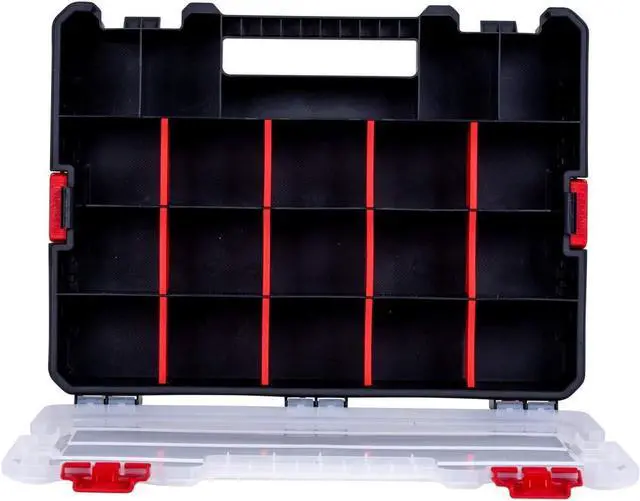 Alt view image 6 of 7 - 2-Pack Small Parts Organizer Box Stackable Hardware Storage Organizer Case with 20 Compartments & Dividers Screw, Nut, Bolt, Drill Bit Organizer for Garage, Workshop, Crafts