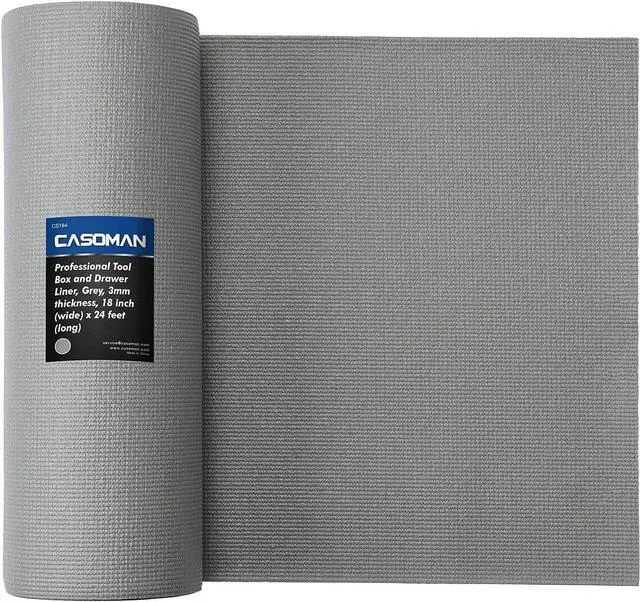 Main image of CASOMAN Professional Tool Box and Drawer Liner, Grey, Easy Cut Non-Slip Foam Rubber Toolbox Drawer Liner Mat - Adjustable Thick Cabinet Liners, 17 inch (Wide) X 24feet (Long)