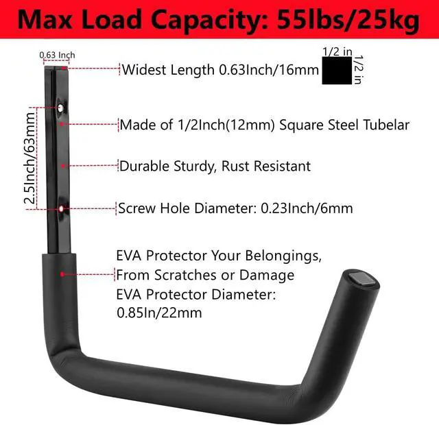 Alt view image 3 of 7 - Garage Storage Ladder Hooks with 12" Jumbo Arm, 8 Pack Heavy Duty Wall Mounted Storage Hanger Utility Organizer for Bicycle, Folding Chairs, Bike and Garden Tools