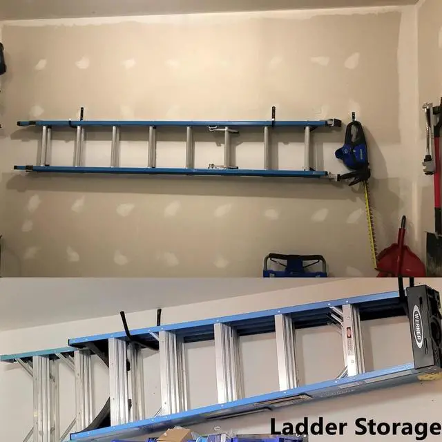 Alt view image 6 of 7 - Garage Storage Ladder Hooks with 12" Jumbo Arm, 8 Pack Heavy Duty Wall Mounted Storage Hanger Utility Organizer for Bicycle, Folding Chairs, Bike and Garden Tools