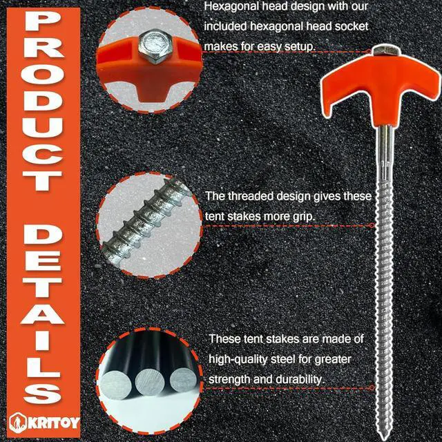 Alt view image 3 of 7 - 8" 30-Pack Screw in Tent Stakes Heavy Duty, Ground Anchors