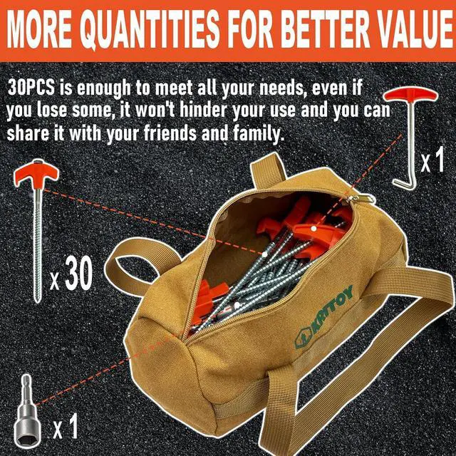 Alt view image 5 of 7 - 8" 30-Pack Screw in Tent Stakes Heavy Duty, Ground Anchors