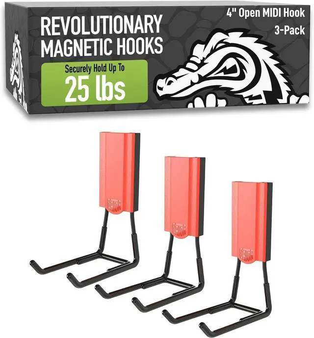 Main image of GATOR MAGNETICS MIDI 4 in Red Open Hooks, 25 lb Magnetic Hooks 3 Pack