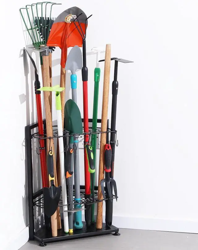 Main image of YueTong Garden Tool Organizer for Corner,Yard Tools Rack for Garage Storage Organization,Garage Tool Holder Free Standing No Mount.Heavy Duty and Solid Metal for Indoor and Outdoor Use.