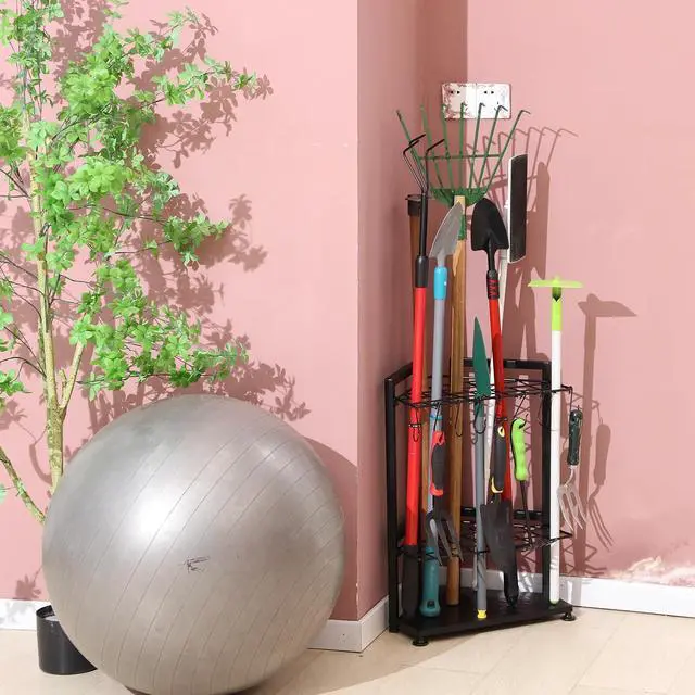 Alt view image 2 of 6 - YueTong Garden Tool Organizer for Corner,Yard Tools Rack for Garage Storage Organization,Garage Tool Holder Free Standing No Mount.Heavy Duty and Solid Metal for Indoor and Outdoor Use.