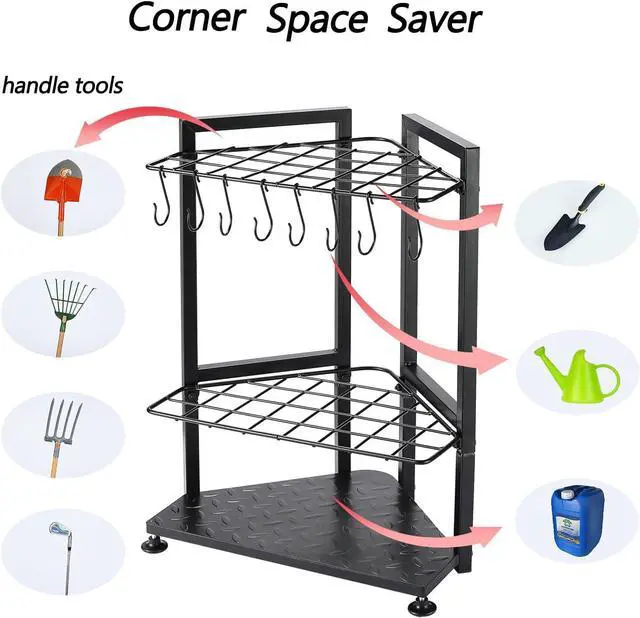 Alt view image 4 of 6 - YueTong Garden Tool Organizer for Corner,Yard Tools Rack for Garage Storage Organization,Garage Tool Holder Free Standing No Mount.Heavy Duty and Solid Metal for Indoor and Outdoor Use.