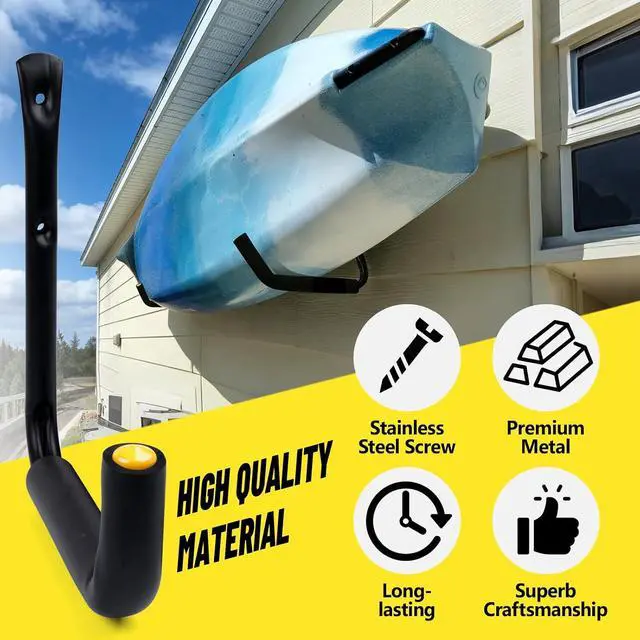 Alt view image 3 of 6 - GEEDAR Heavy Duty Garage Storage Hooks -120 LB Capacity, 4packs, 15" Wall Mounted Rack for Hanging Kayak, Paddle Board, Ladders, Bikes Enforced Kayak Storage Hanger