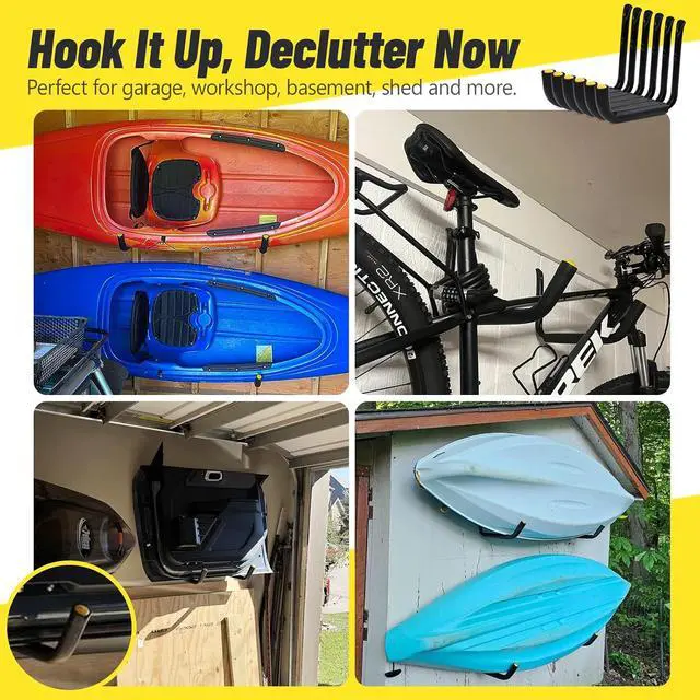 Alt view image 5 of 6 - GEEDAR Heavy Duty Garage Storage Hooks -120 LB Capacity, 4packs, 15" Wall Mounted Rack for Hanging Kayak, Paddle Board, Ladders, Bikes Enforced Kayak Storage Hanger
