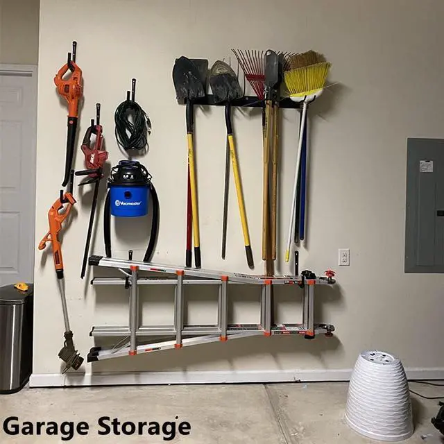 Alt view image 5 of 7 - Garage Storage Ladder Hooks with 12" Jumbo Arm, 8 Pack Heavy Duty Wall Mounted Storage Hanger Utility Organizer for Bicycle, Folding Chairs, Bike and Garden Tools