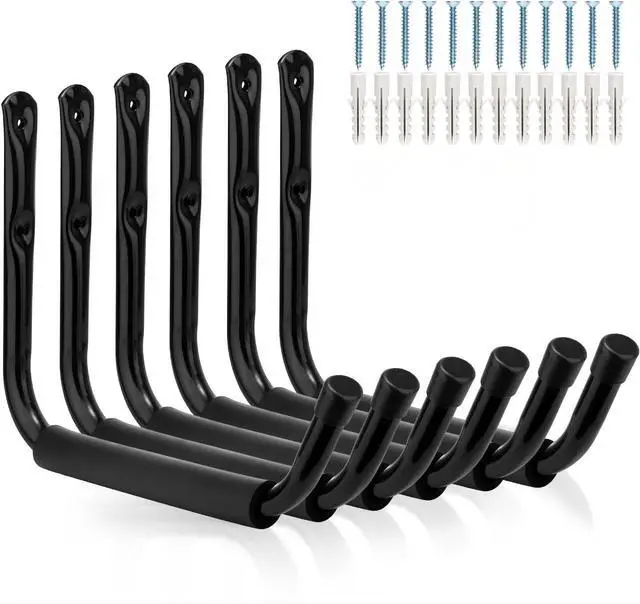 Main image of Garage Storage Jumbo Arm Hook Heavy Duty Wall Mount Organizer Utility Garden Hanger with EVA Protector (6 Pcs 13" J Hooks)