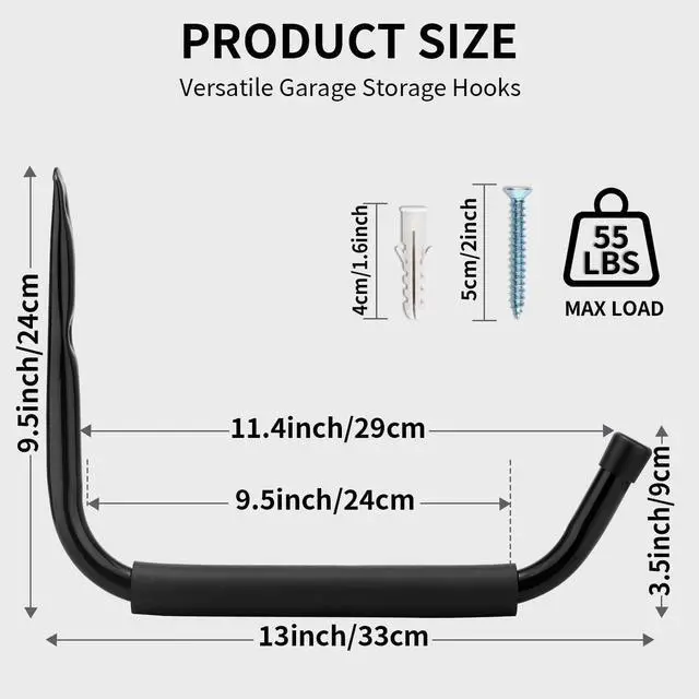 Alt view image 2 of 7 - Garage Storage Jumbo Arm Hook Heavy Duty Wall Mount Organizer Utility Garden Hanger with EVA Protector (6 Pcs 13" J Hooks)