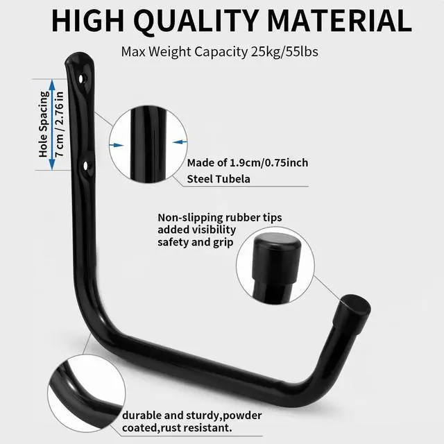 Alt view image 7 of 7 - Garage Storage Jumbo Arm Hook Heavy Duty Wall Mount Organizer Utility Garden Hanger with EVA Protector (6 Pcs 13" J Hooks)