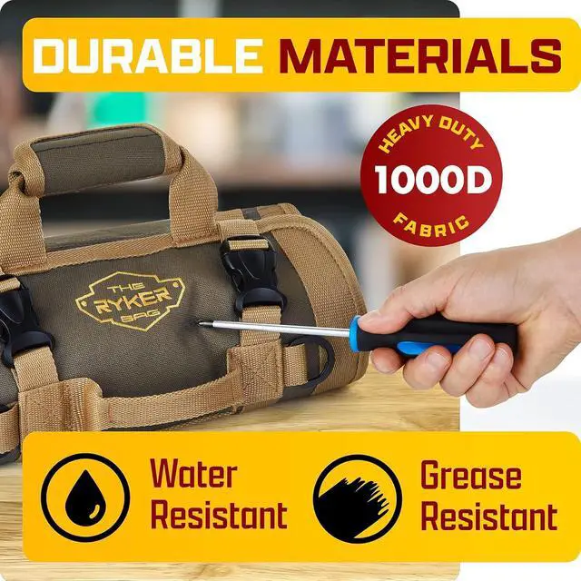 Alt view image 5 of 7 - Ryker Heavy Duty Roll Up Tool Bag Organizer w/Detachable Pouches, Khaki