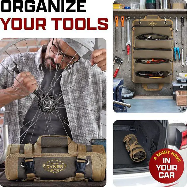Alt view image 7 of 7 - Ryker Heavy Duty Roll Up Tool Bag Organizer w/Detachable Pouches, Khaki