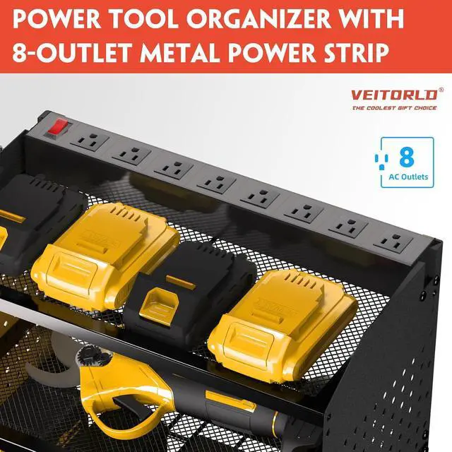 Alt view image 2 of 7 - Power Tool Organizer with Charging Station, Heavy Duty Modular Wall Mount Rack for Garage & Shed Organization, 4 Drill Holders, Fathers Day Anniversary Birthday Gifts for Men Dad Him Husband(Black)