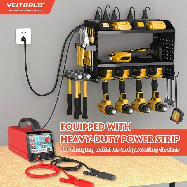 Alt view image 3 of 7 - Power Tool Organizer with Charging Station, Heavy Duty Modular Wall Mount Rack for Garage & Shed Organization, 4 Drill Holders, Fathers Day Anniversary Birthday Gifts for Men Dad Him Husband(Black)