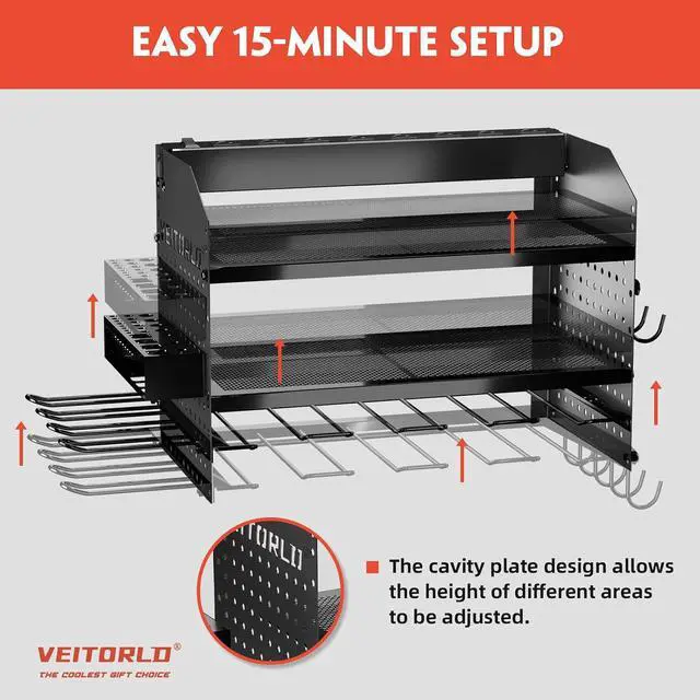 Alt view image 7 of 7 - Power Tool Organizer with Charging Station, Heavy Duty Modular Wall Mount Rack for Garage & Shed Organization, 4 Drill Holders, Fathers Day Anniversary Birthday Gifts for Men Dad Him Husband(Black)