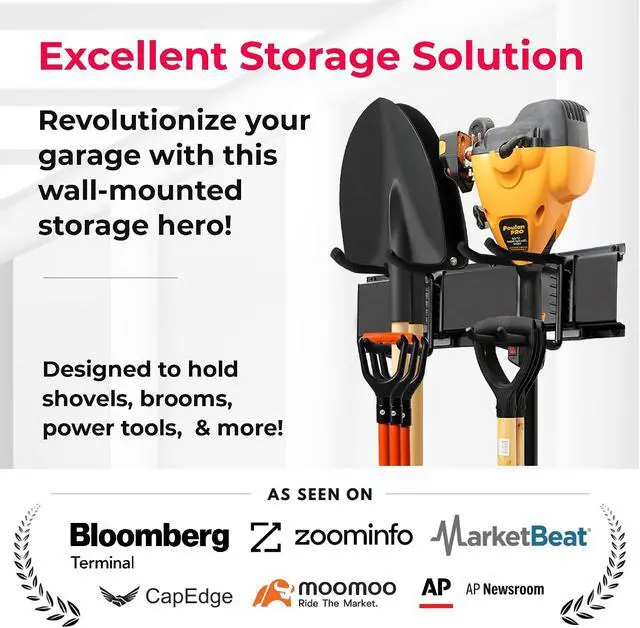 Alt view image 2 of 7 - TIDYME Garage Wall Organizer, Shovel Holder Wall Mount, 48" Double Hooks