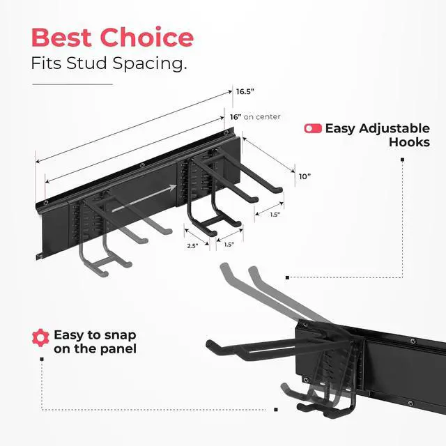 Alt view image 3 of 7 - TIDYME Garage Wall Organizer, Shovel Holder Wall Mount, 48" Double Hooks
