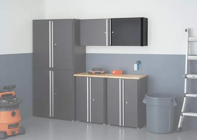 Alt view image 2 of 7 - Trinity 24 Inch Garage Wall Storage Cabinet, 22 Gauge Steel, Wall-Mount, Adjustable Shelf and Reversible Door for Tools, Cleaning Supplies, and More, Black