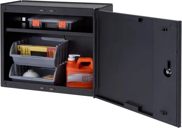 Alt view image 5 of 7 - Trinity 24 Inch Garage Wall Storage Cabinet, 22 Gauge Steel, Wall-Mount, Adjustable Shelf and Reversible Door for Tools, Cleaning Supplies, and More, Black