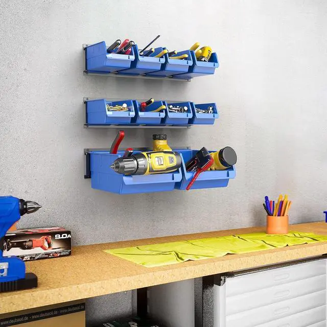 Alt view image 2 of 7 - WALMANN Wall Mounted Storage Bins for Small Parts, 10 Bins with 3 Rails