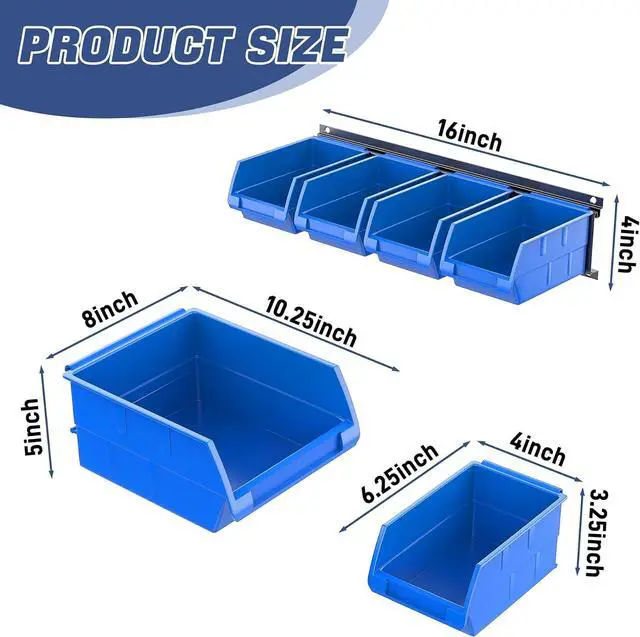 Alt view image 3 of 7 - WALMANN Wall Mounted Storage Bins for Small Parts, 10 Bins with 3 Rails