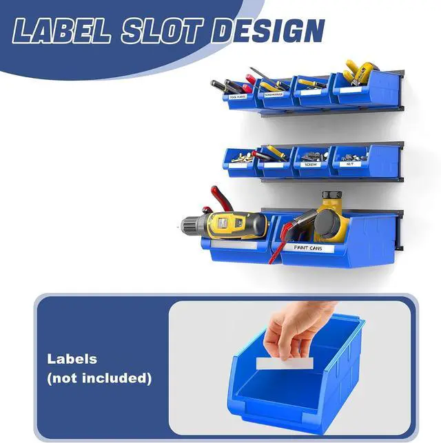 Alt view image 4 of 7 - WALMANN Wall Mounted Storage Bins for Small Parts, 10 Bins with 3 Rails