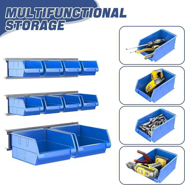 Alt view image 5 of 7 - WALMANN Wall Mounted Storage Bins for Small Parts, 10 Bins with 3 Rails